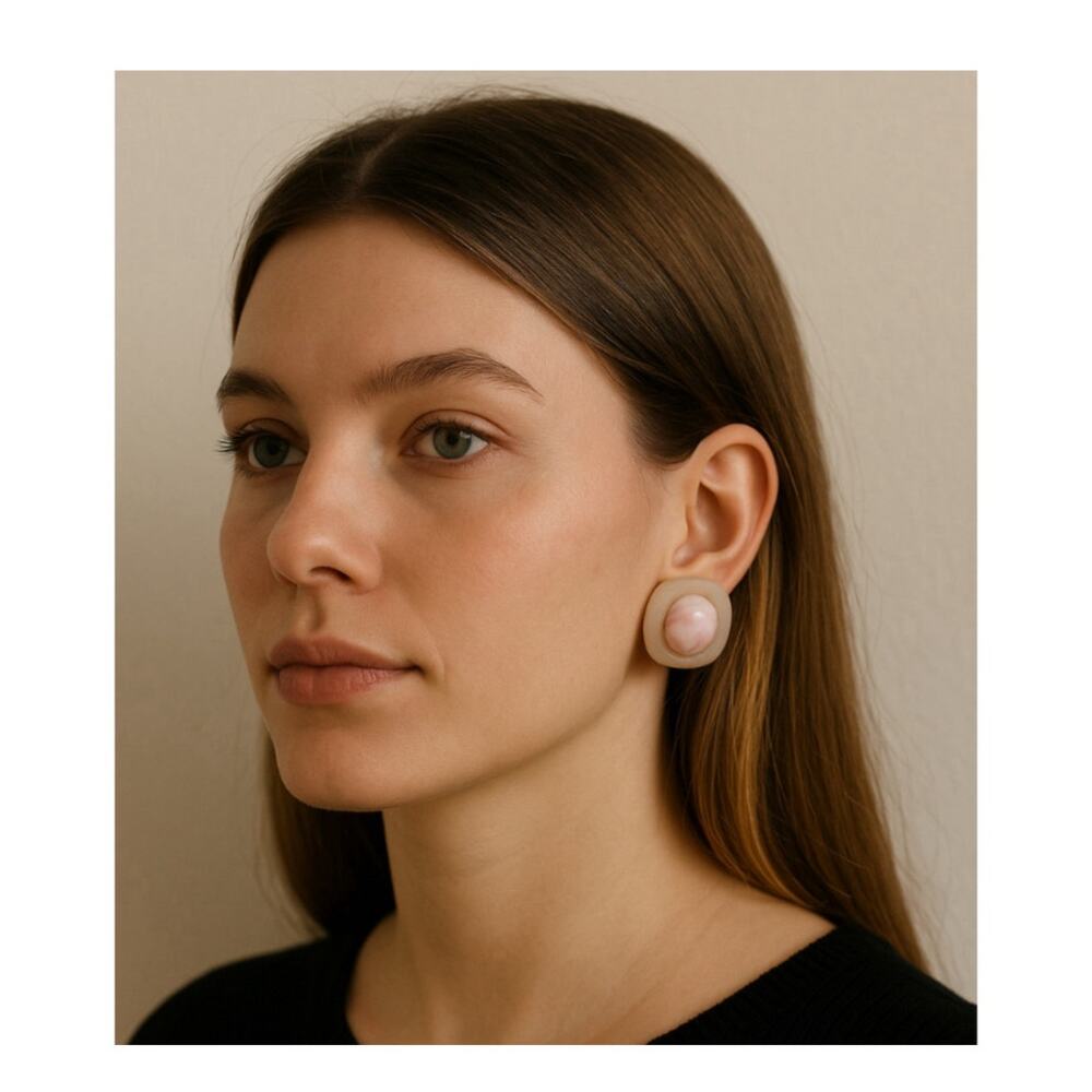 Vintage Pink Swirl Clip-On Earrings Retro Lucite Marble Style